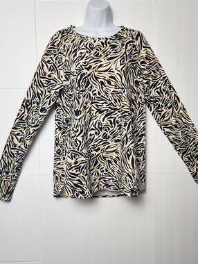 Lilly Pulitzer Luxletic Blythe Top Animal Print Long Sleeve Pullover UPF 50+ L